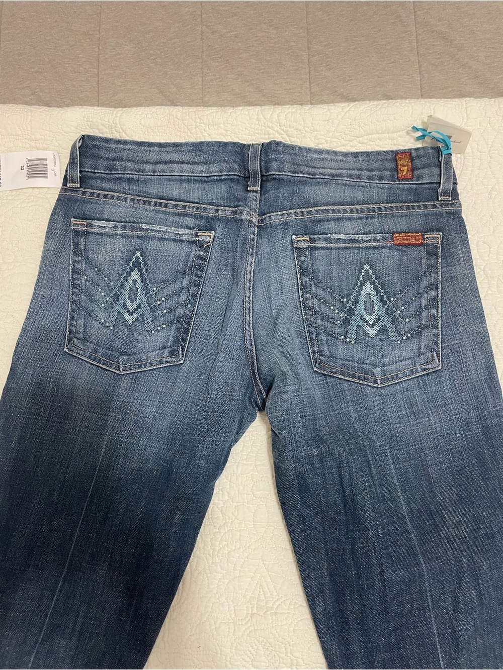 7 For All Mankind Women's Blue Embroidered Back-Pocket Flare Jeans🔥BNWT-Size 32